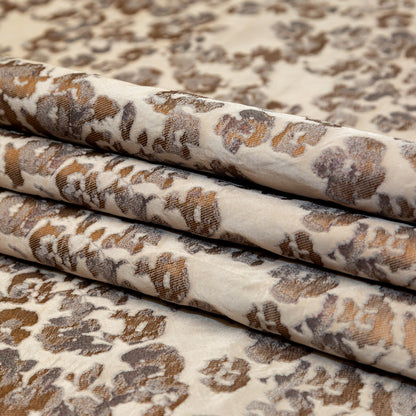 Beige and Metallic Bronze Floral Polyester Jacquard Folded