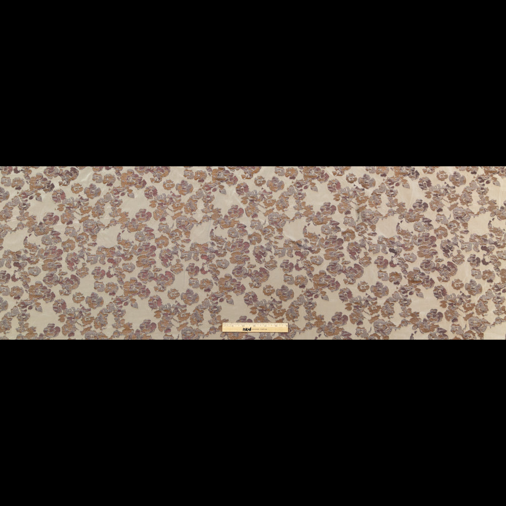 Beige and Metallic Bronze Floral Polyester Jacquard Full
