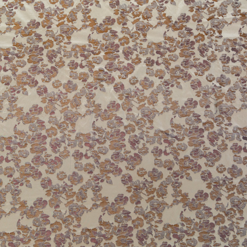 Beige and Metallic Bronze Floral Polyester Jacquard
