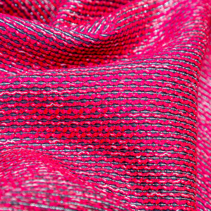 Raspberry Sorbet, Black and Metallic Silver Striped Woven Detail