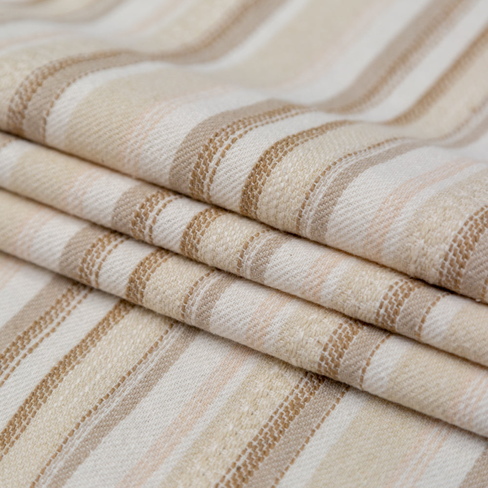 Ivory and Beige Striped Cotton Dobby Folded
