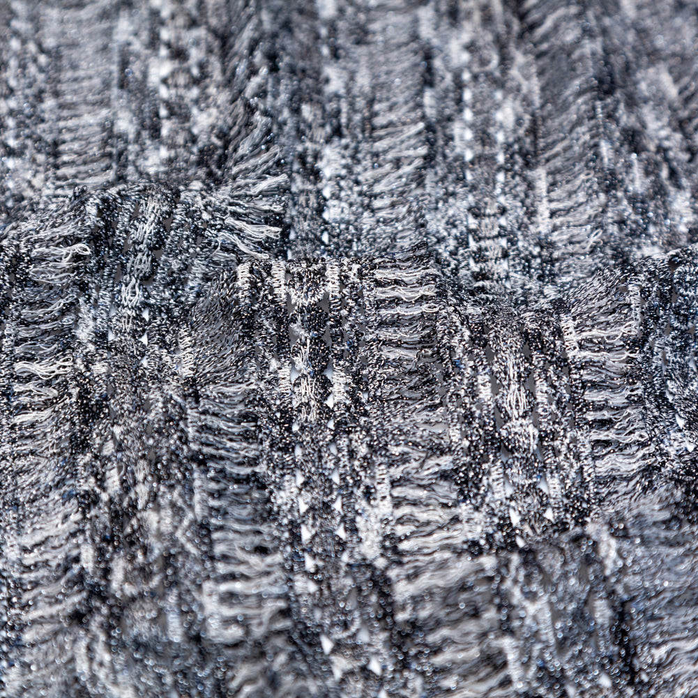 Black, White and Metallic Silver Fringe Lace Detail