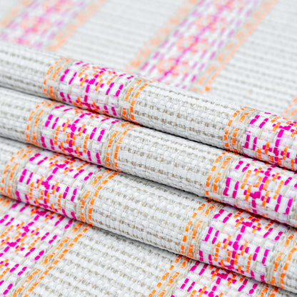 Magenta, Orange and Beige Awning Striped Cotton Tweed Folded