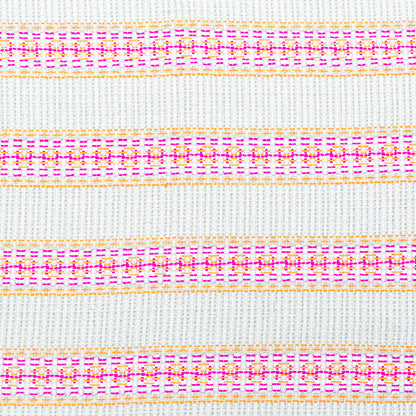 Magenta, Orange and Beige Awning Striped Cotton Tweed