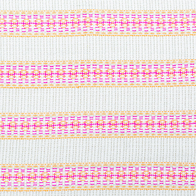 Magenta, Orange and Beige Awning Striped Cotton Tweed