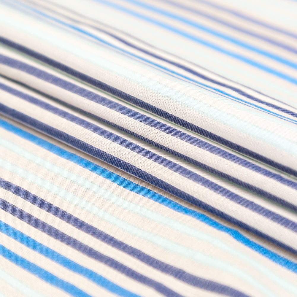 Cotton Voile - Navy, Cobalt and Baby Blue Stripes Folded