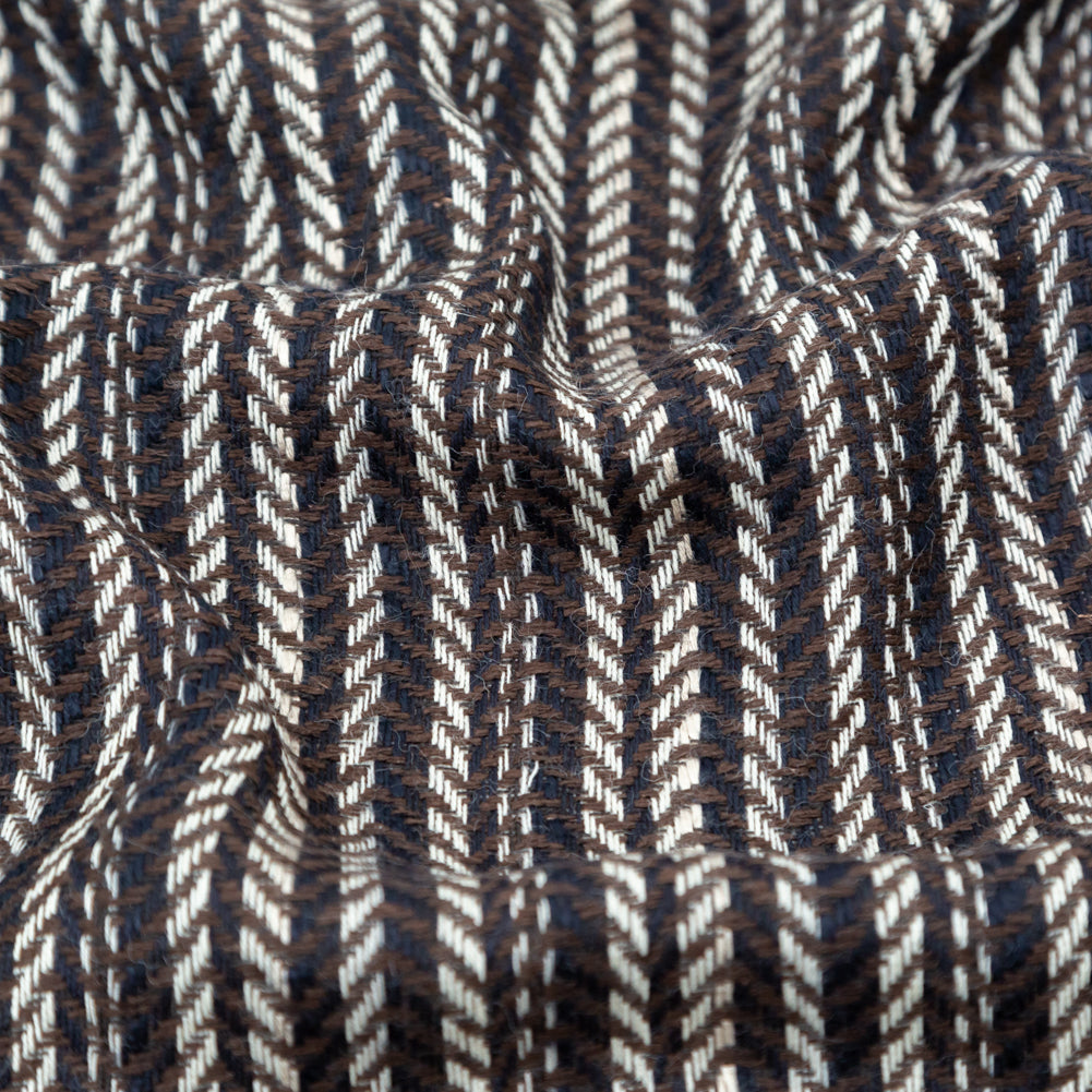 Brown Navy and White Striped Chevron Wool Woven Detail