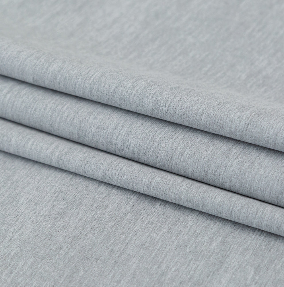 Italian Light Heathered Gray Stretch Starched Rayon Suiting Folded