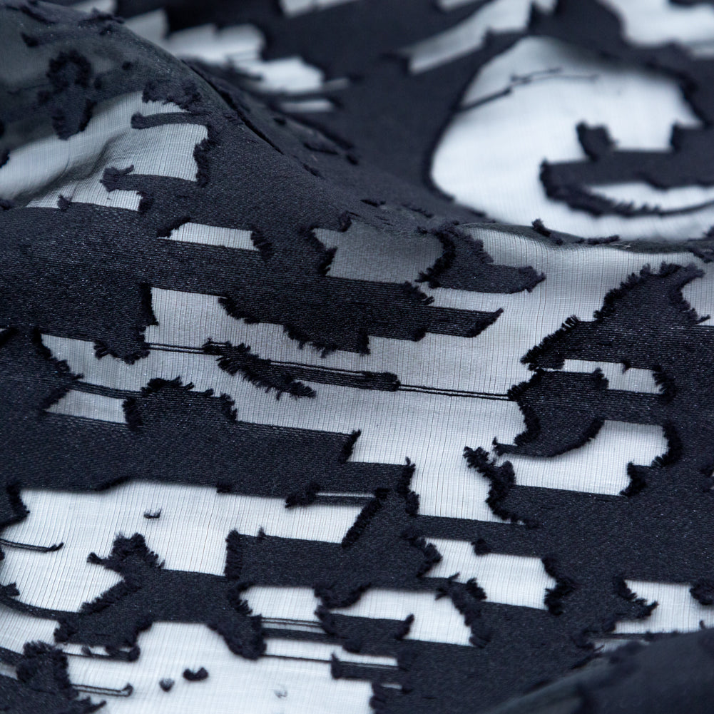 Shimmering Black Abstract Organza Burnout Detail