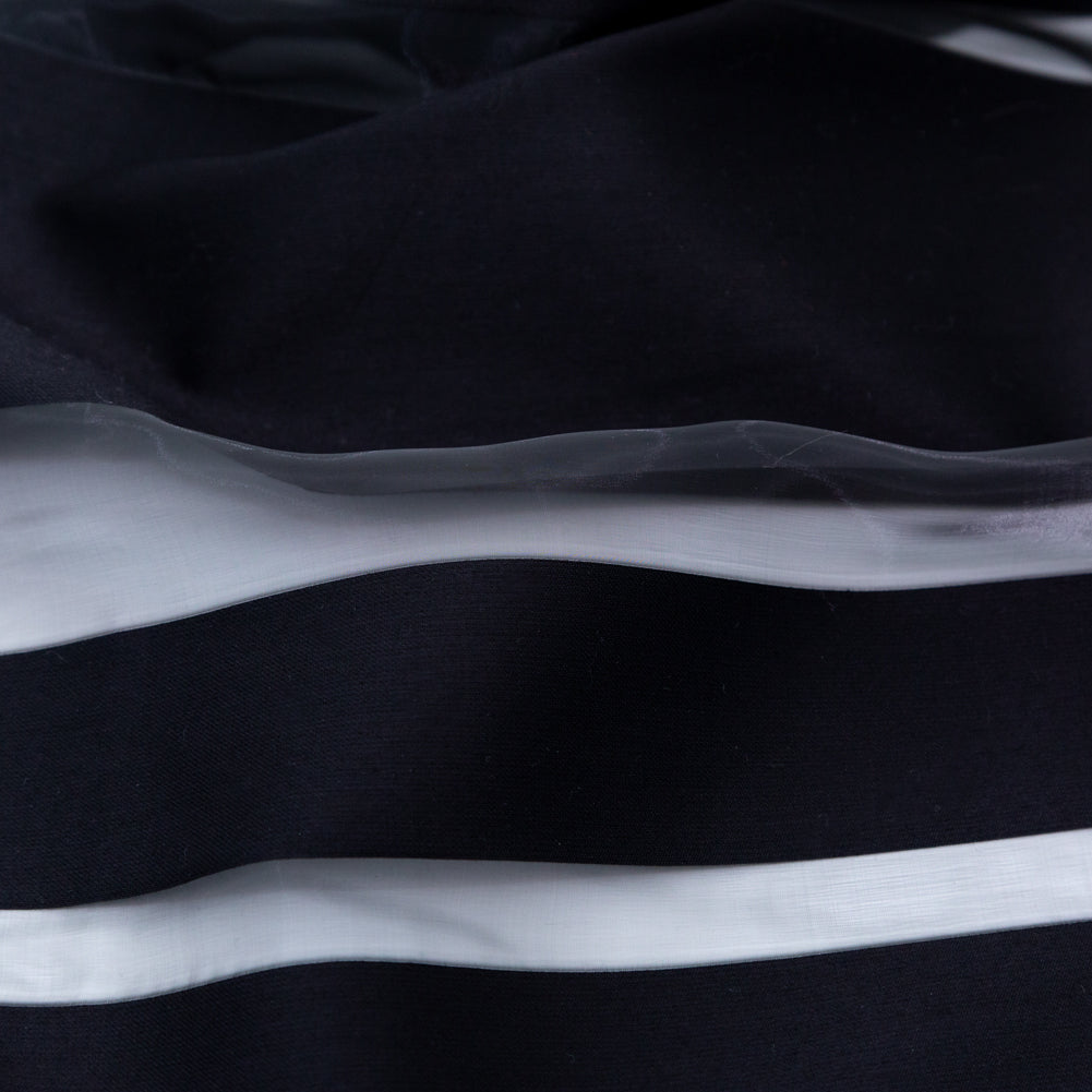 Italian Black Cotton Awning Striped Polyester Organza Detail