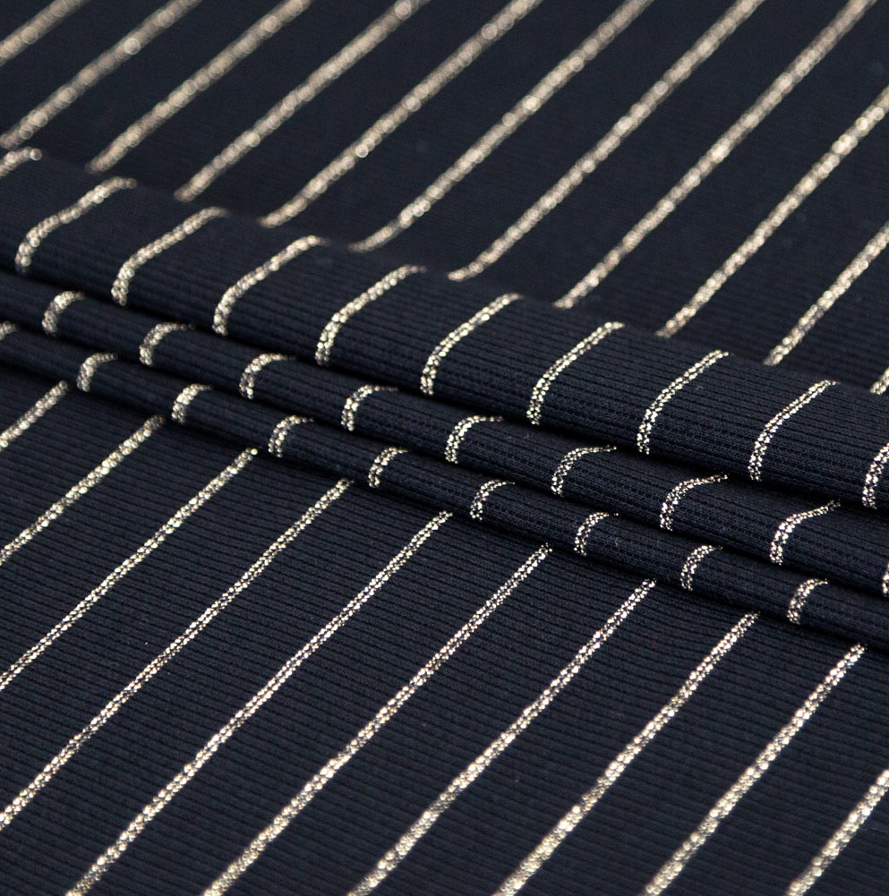 Black and Metallic Gold Striped Rib Knit Folded