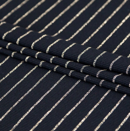 Black and Metallic Gold Striped Rib Knit Folded