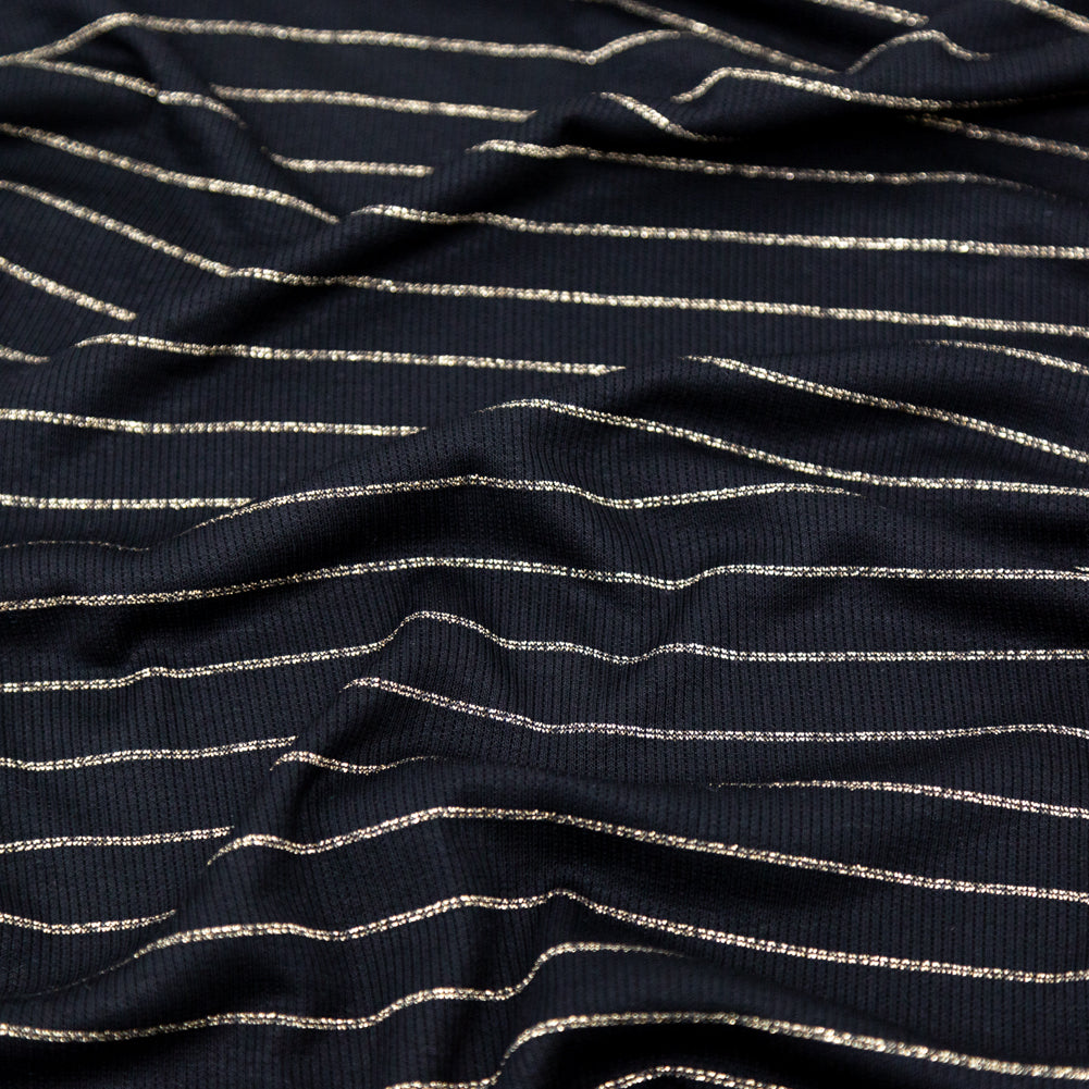 Black and Metallic Gold Striped Rib Knit Detail