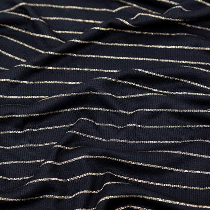 Black and Metallic Gold Striped Rib Knit Detail
