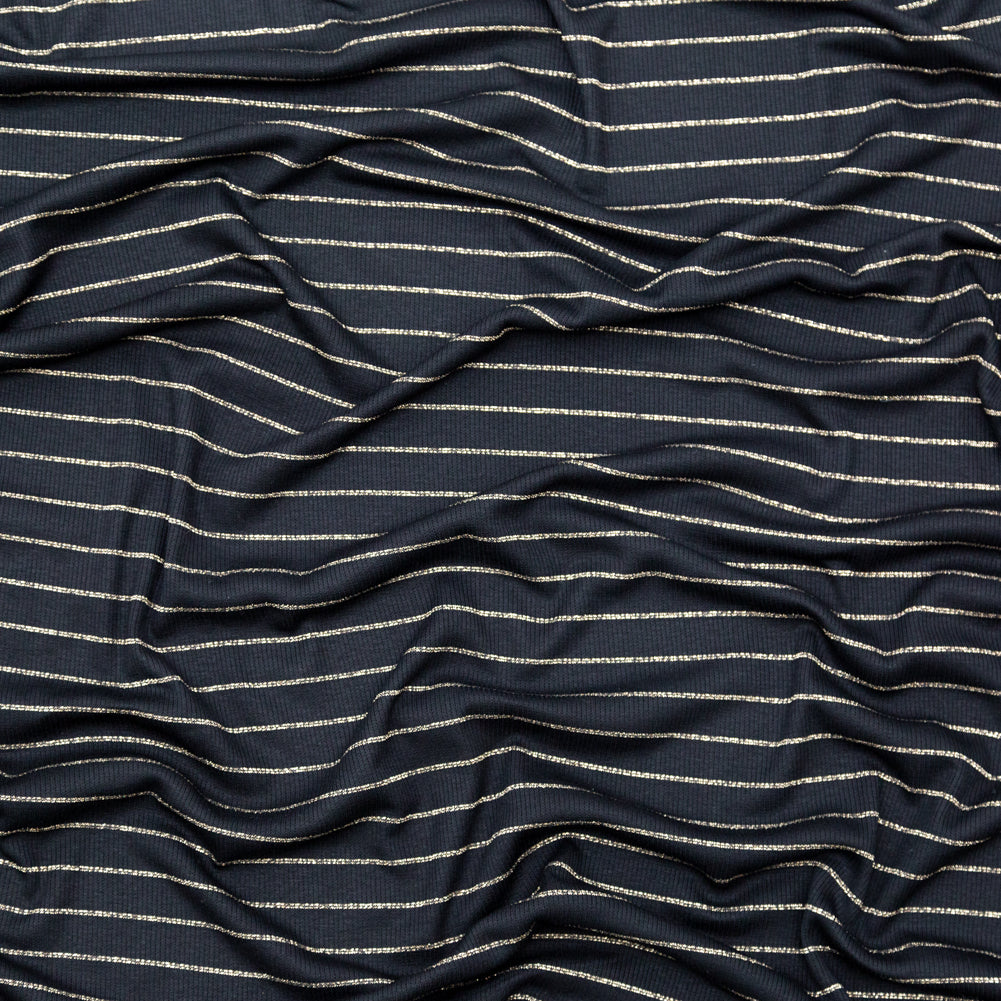 Black and Metallic Gold Striped Rib Knit