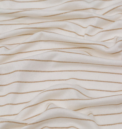 White and Metallic Gold Striped Rib Knit Detail