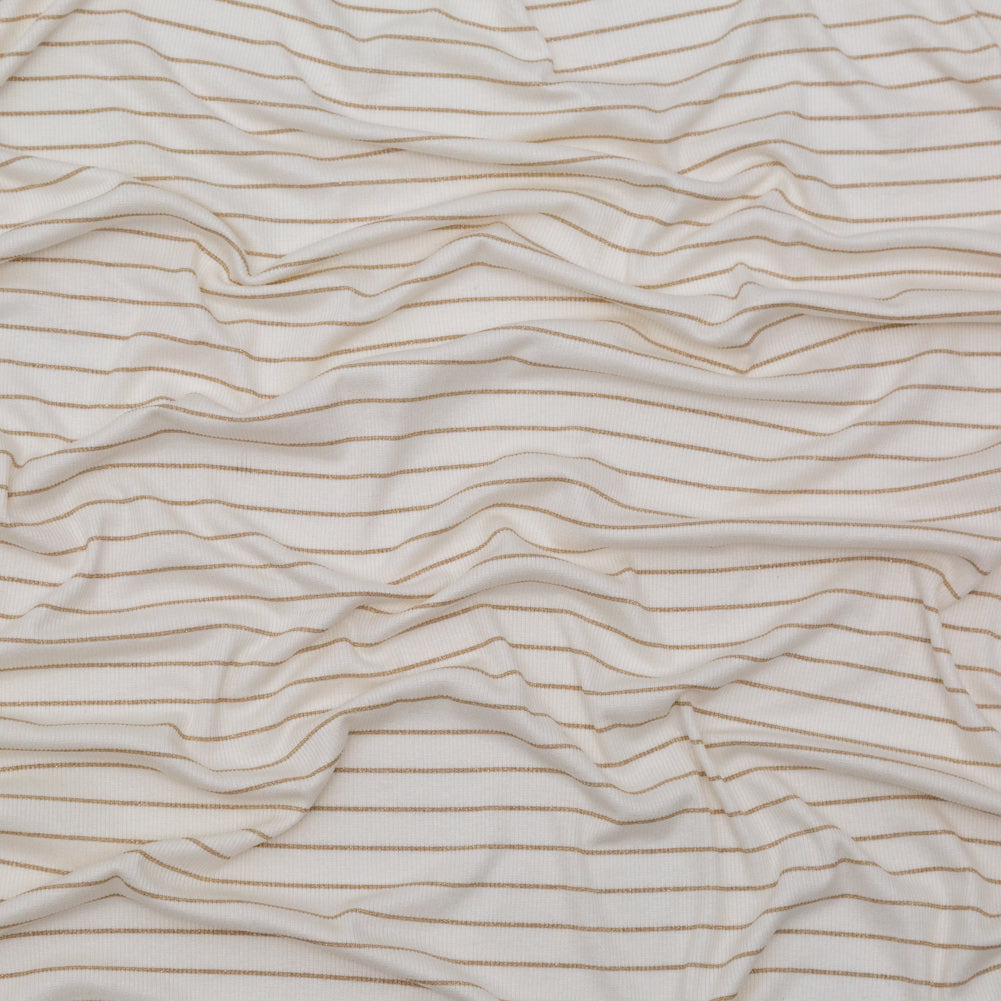 White and Metallic Gold Striped Rib Knit