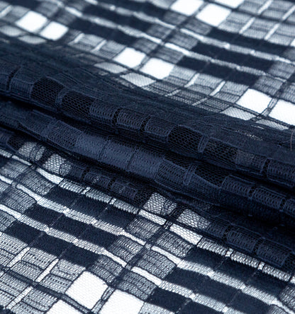 Midnight Navy Plaid Polyester Netting Folded