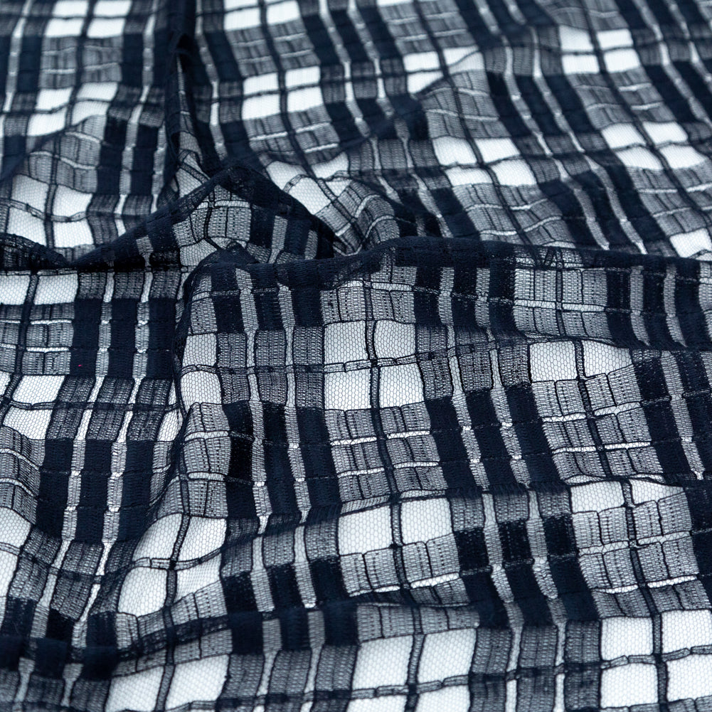 Midnight Navy Plaid Polyester Netting Detail
