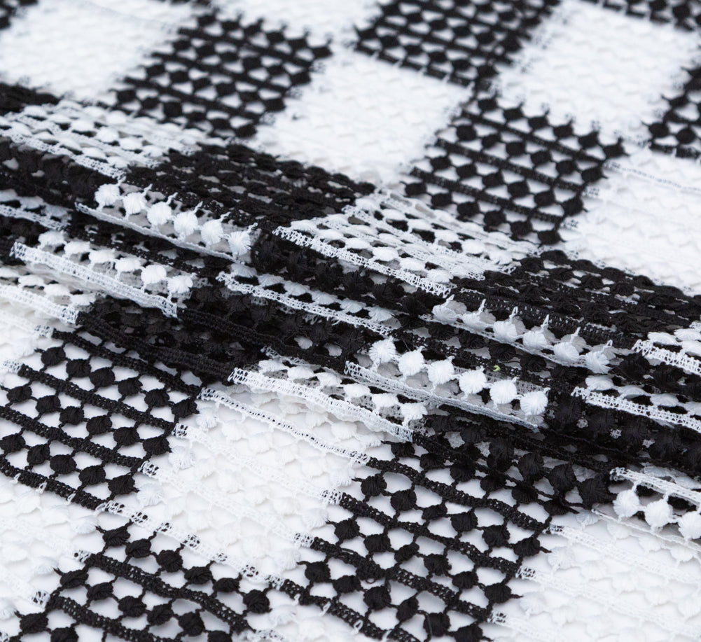 Black and White Checkered Guipure Lace Folded
