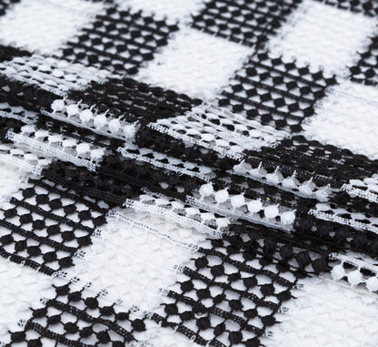 Black and White Checkered Guipure Lace Folded