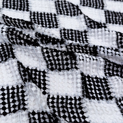 Black and White Checkered Guipure Lace Detail