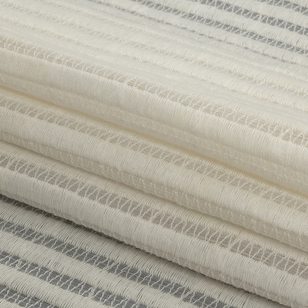 Snow White Embroidered Stripes Crinkled Chiffon Folded