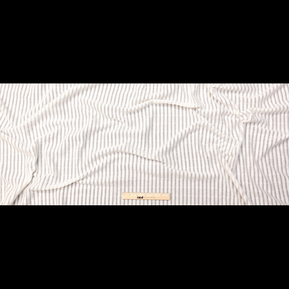White Cotton Striped and Embroidered Crinkled Chiffon Full
