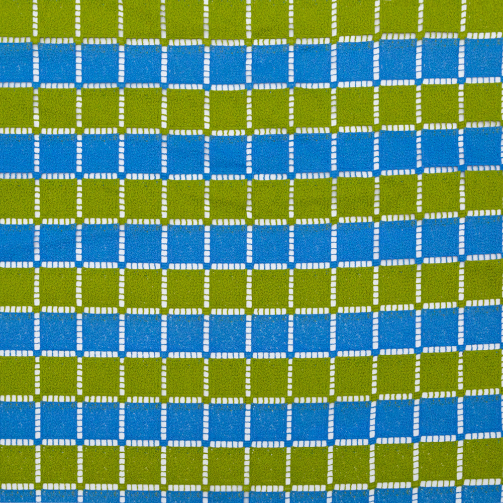 Guipure Lace - Lime and Rivera Blue Striped Squares