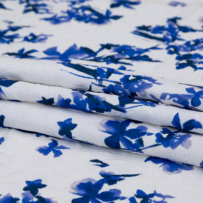 Optic White and China Blue Floral Jacquard Folded