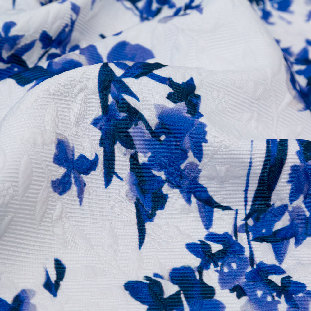Optic White and China Blue Floral Jacquard Detail