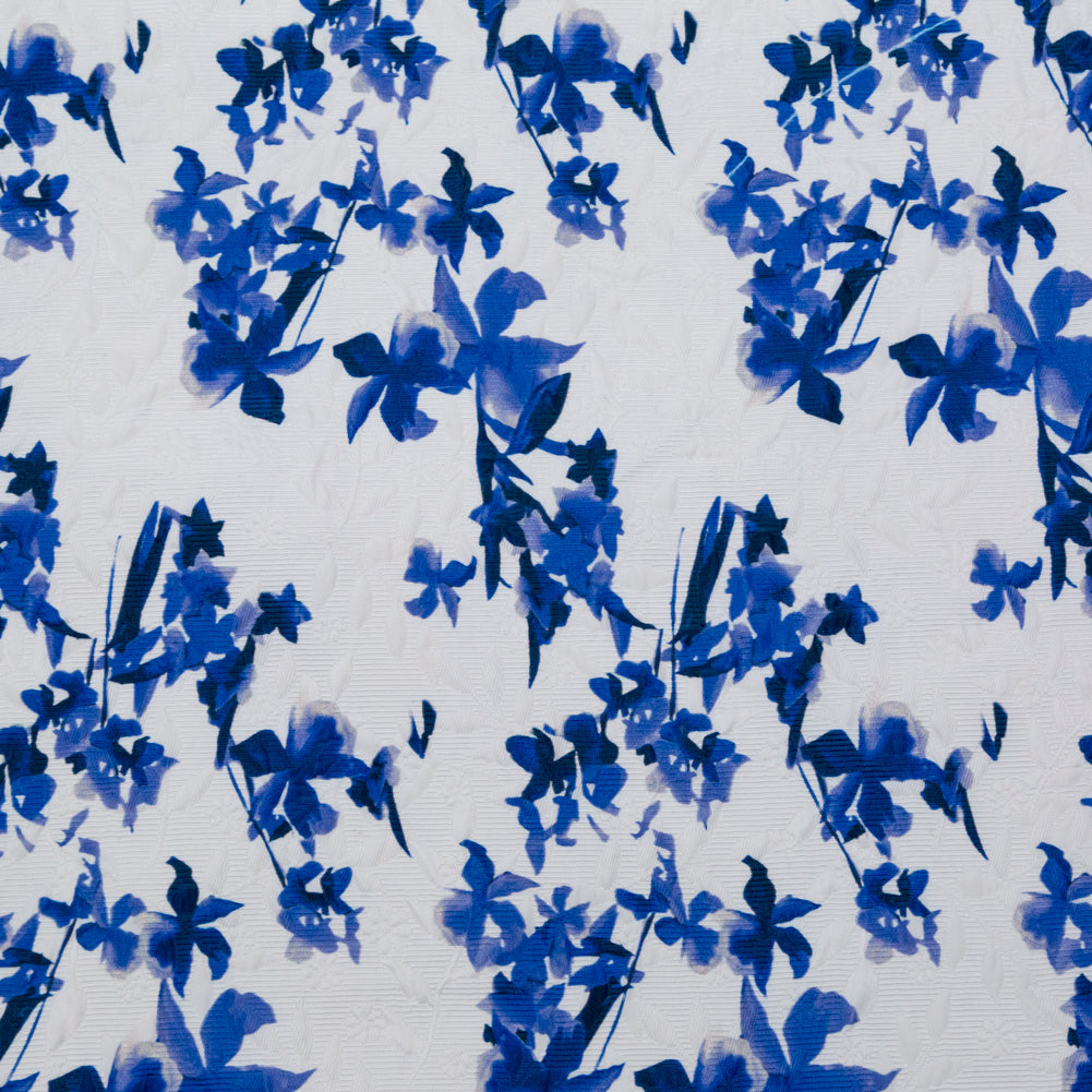 Optic White and China Blue Floral Jacquard