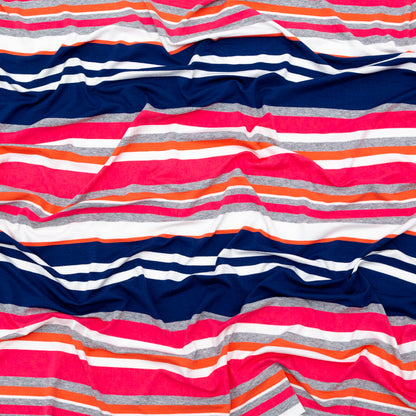 Coral, Navy and Optic White Barcode Striped Rayon Jersey