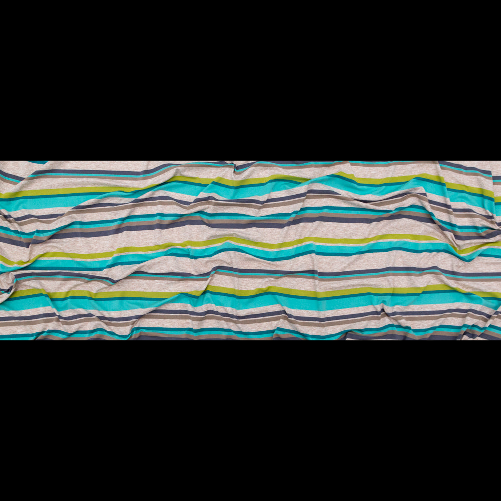 Turquoise, Lime and Taupe Barcode Striped Rayon Jersey Full