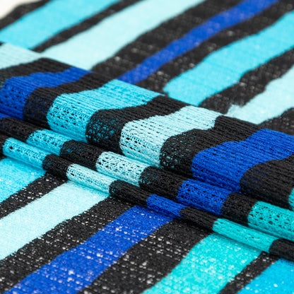 Blue, Black and White Wavy Striped Sweater Knit Folded