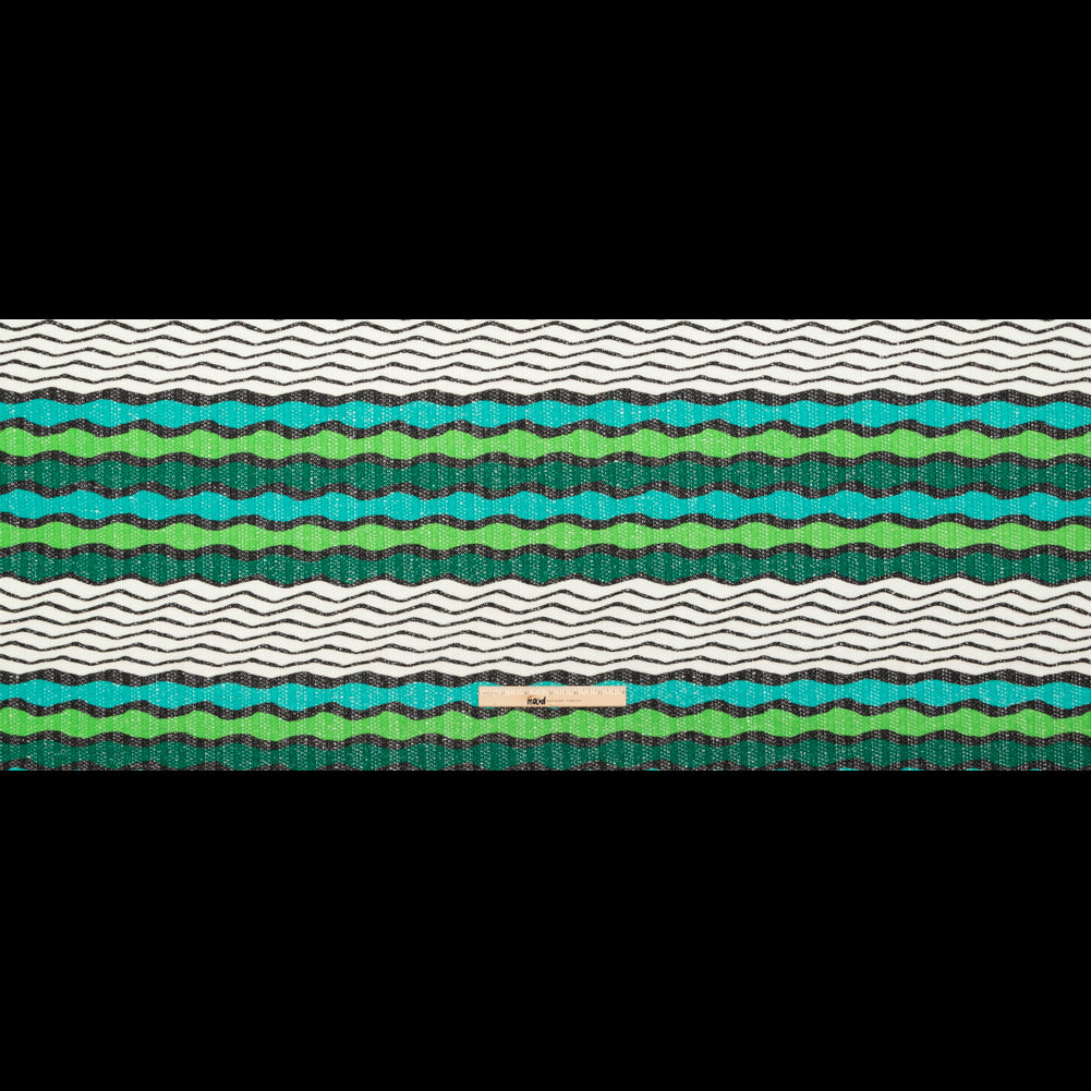 Turquoise, Jade and Lime Wavy Striped Sweater Knit Full