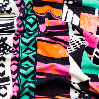 Black, Orange and Pink Geometric Printed Rayon Jersey Detail
