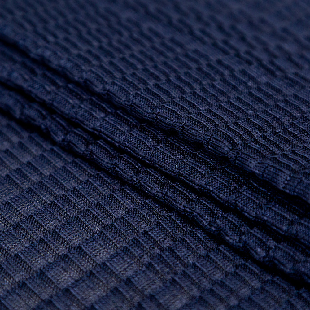 Navy Stretch Polyester Pleated Knit Folded
