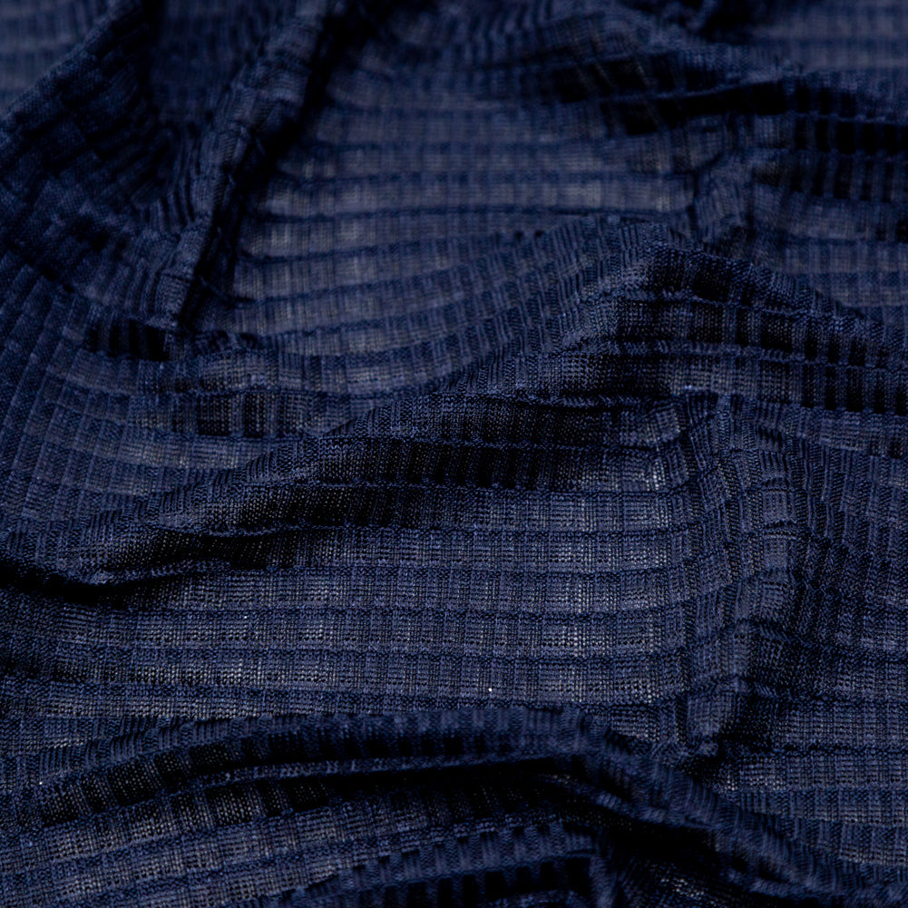 Navy Stretch Polyester Pleated Knit Detail