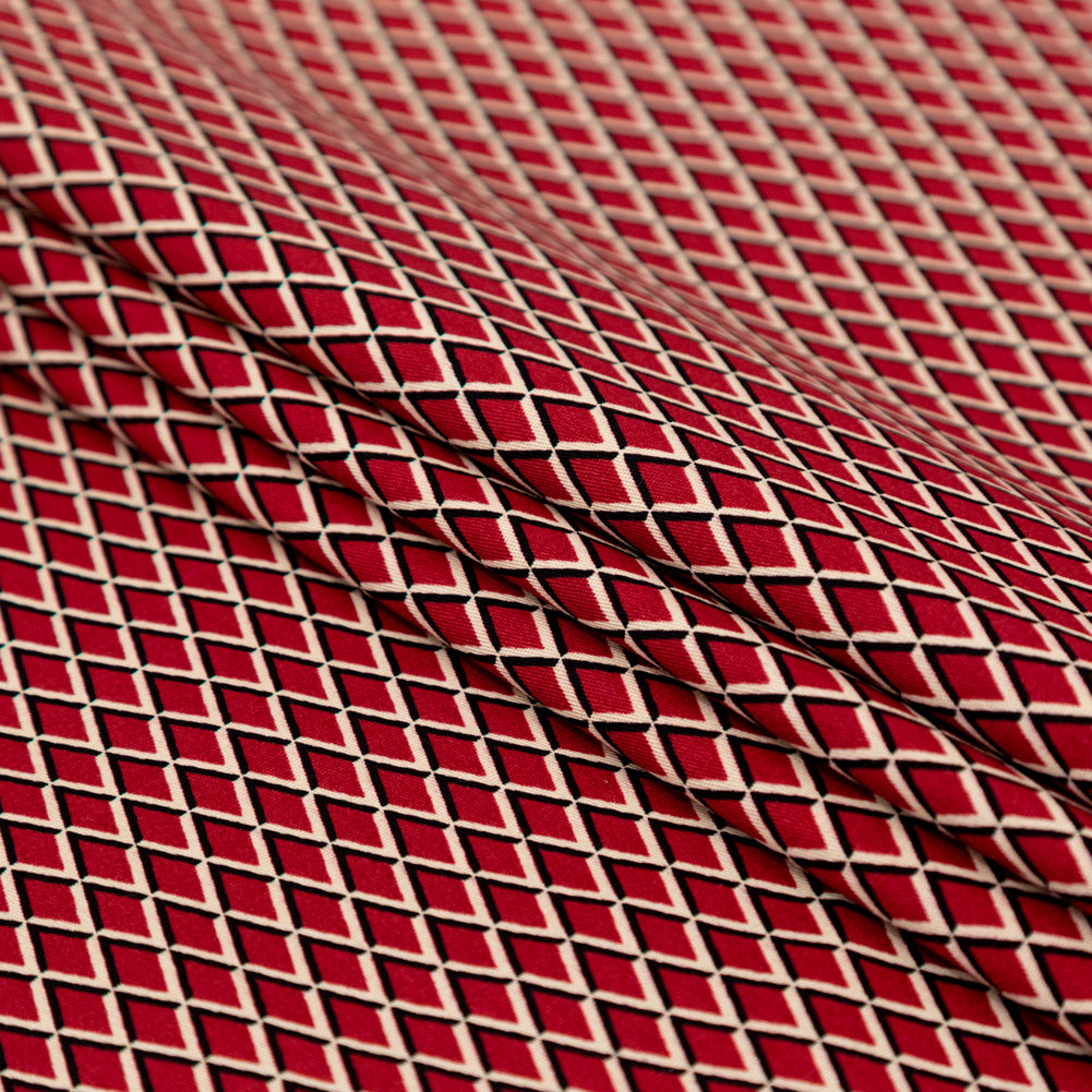 Red and Beige Geometric Stretch Cotton Print Folded