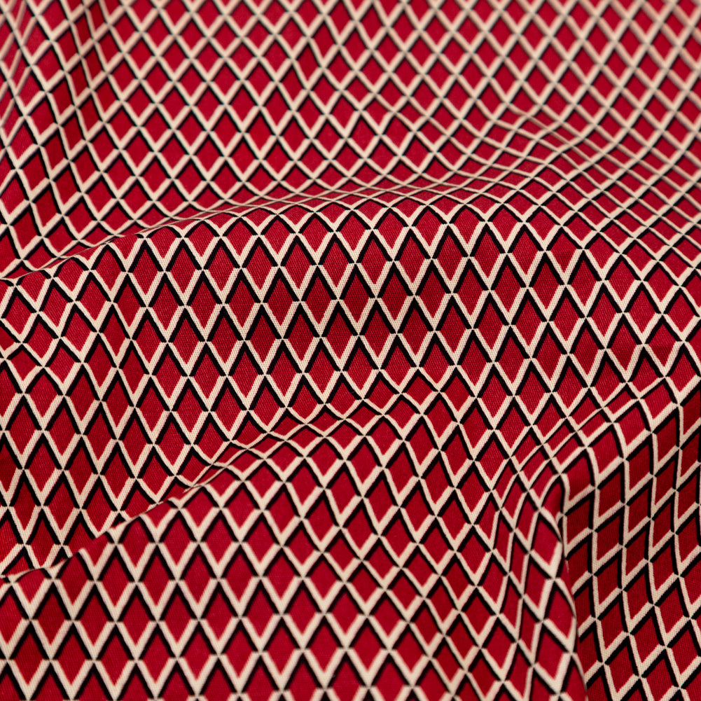Red and Beige Geometric Stretch Cotton Print Detail