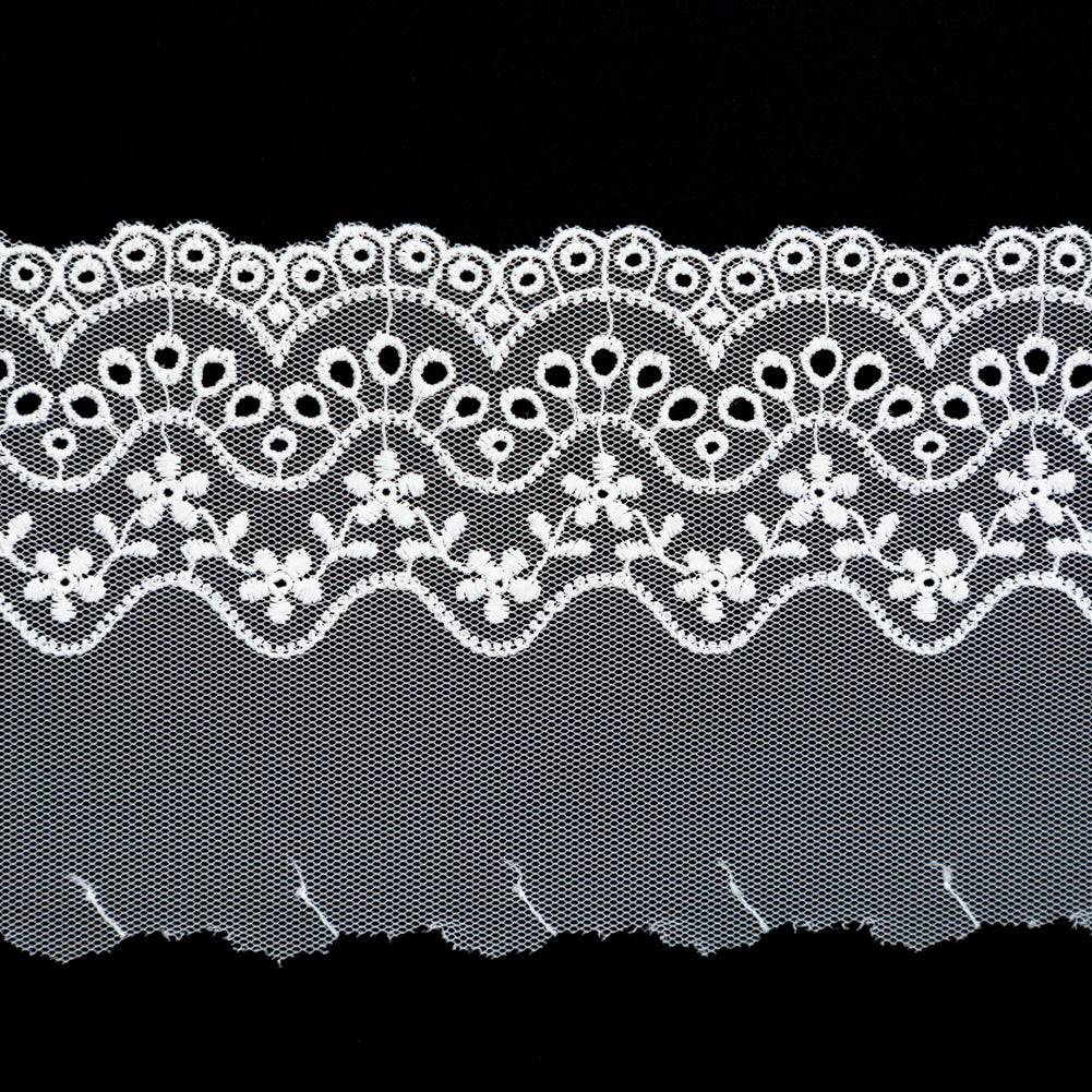 European White Embroidered Eyelet Lace Trim - 3.375" Detail