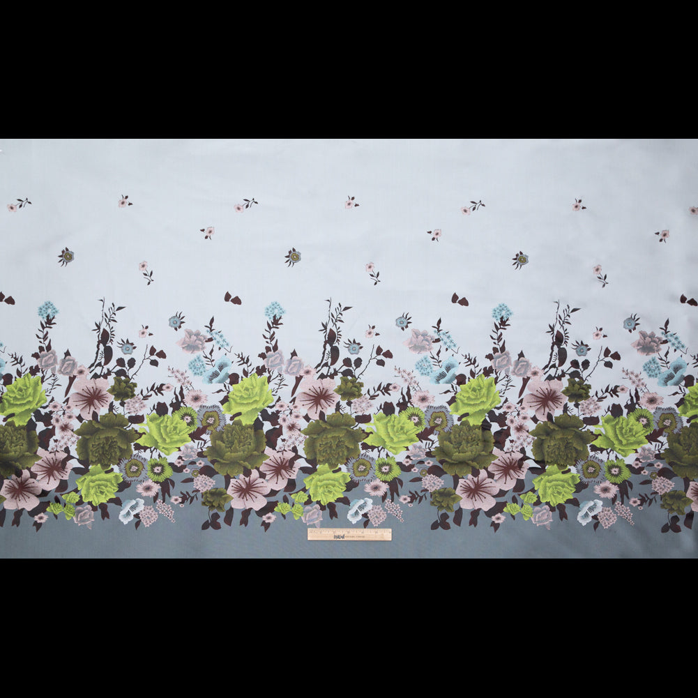 Silver, Green and Mauve Floral Jacquard Panel Folded