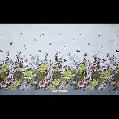 Silver, Green and Mauve Floral Jacquard Panel Folded