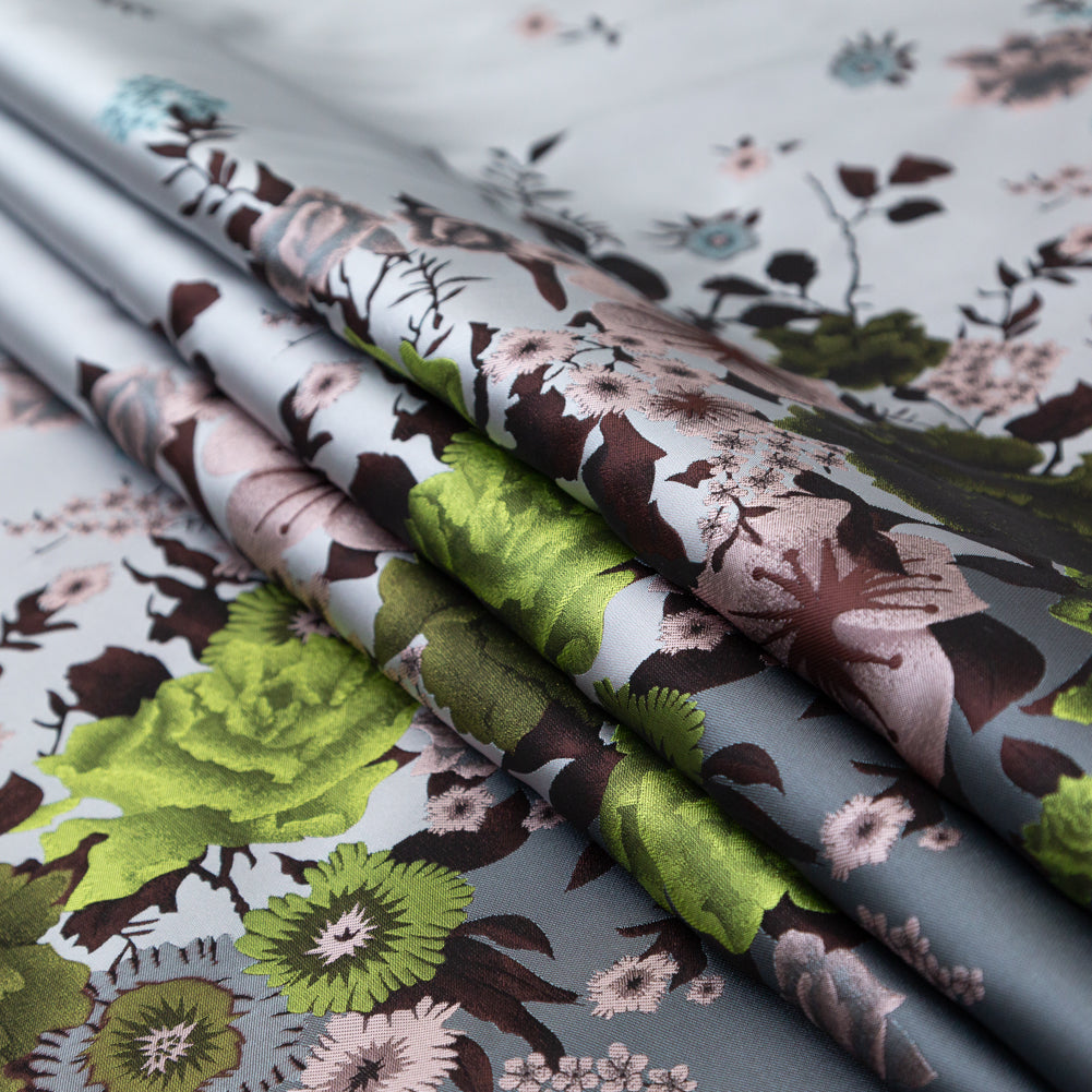 Silver, Green and Mauve Floral Jacquard Panel Detail