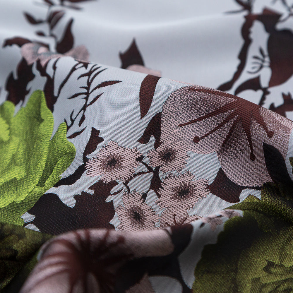 Silver, Green and Mauve Floral Jacquard Panel Full