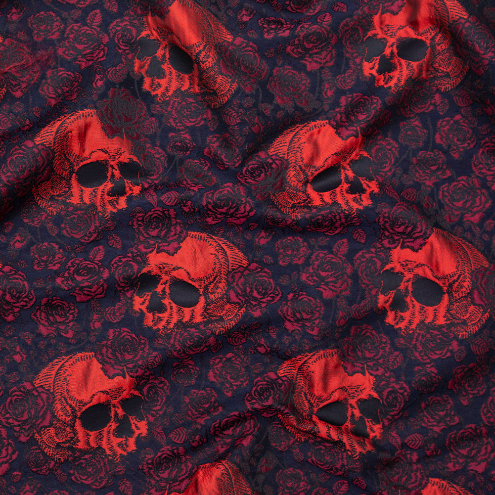 Red and Midnight Blue Skull Brocade