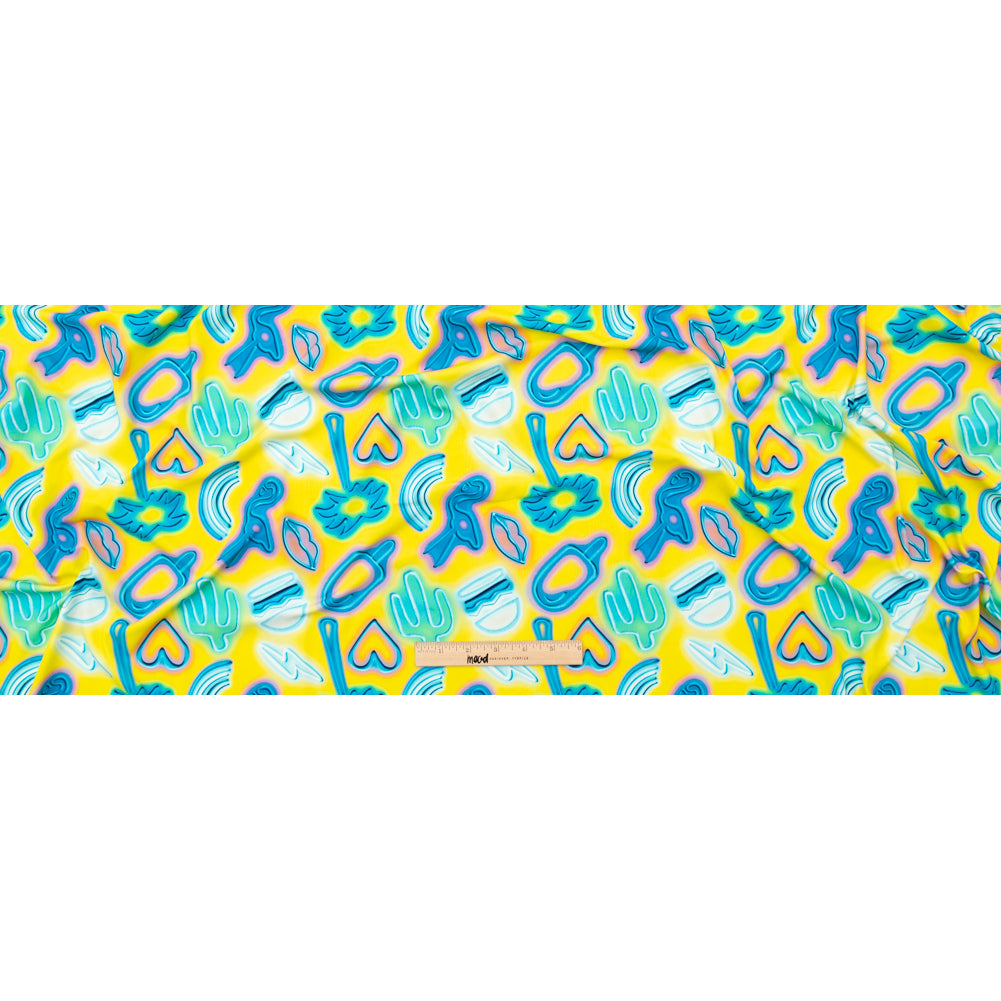 Compression Swimwear Tricot, UV Protective with Aloe Vera Microcapsules - Blue and Yellow Emojis - Caye Collection Full