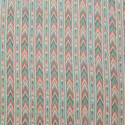 Jade and Coral Geometric Crinkled Silk Chiffon with Metallic Gold Stripes