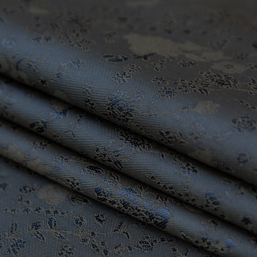 Military Green and Blue Sea Bi-Color Floral Jacquard Lining Detail